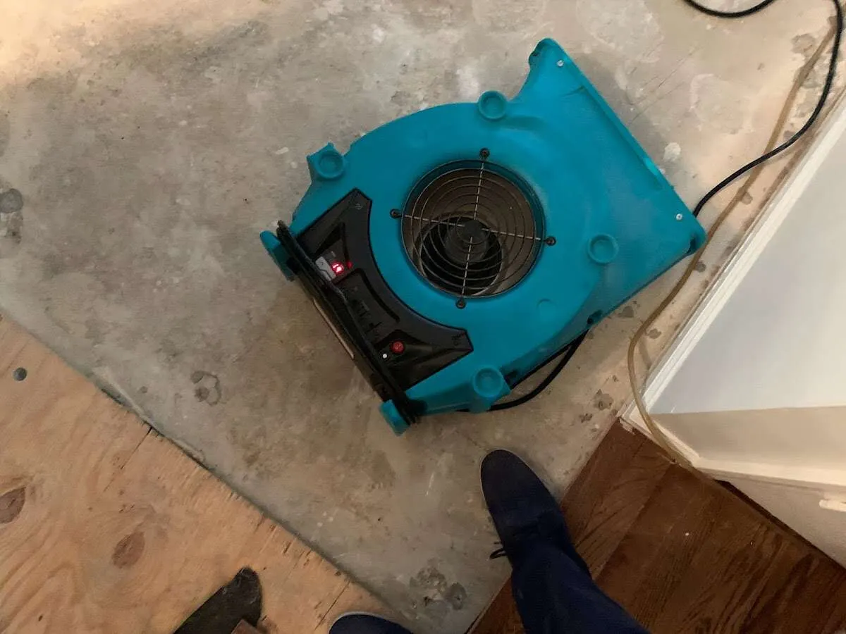 Air mover drying subfloor during Commercial Water Damage Restoration in Rainbow Springs